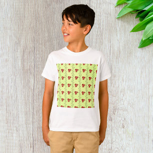T-shirt Motif de vigne florale rouge sur fond vert clair