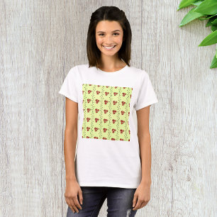 T-shirt Motif de vigne florale rouge sur fond vert clair