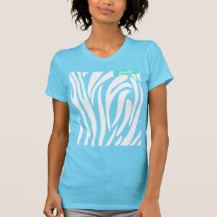 T-shirt Motif de zèbre rayé couleur turquoise Monogramme