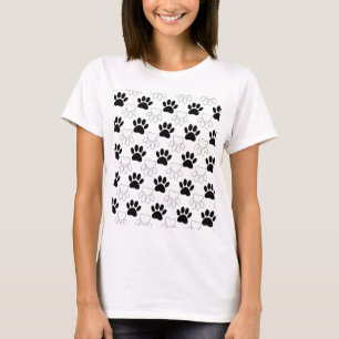 T-shirt Motif d'empreintes de pattes de chien noir et blan
