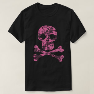 T-shirt Motif dentelle rose Crâne et os croisés