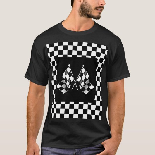 T-shirt Motif du drapeau cool noir et blanc À damiers (Devant)