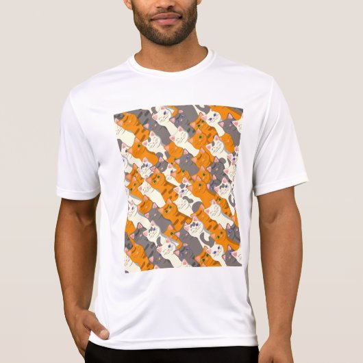 T-shirt Motif en diagonale du chat noir blanc gingembre (Devant)