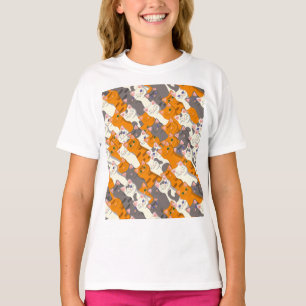 T-shirt Motif en diagonale du chat noir blanc gingembre