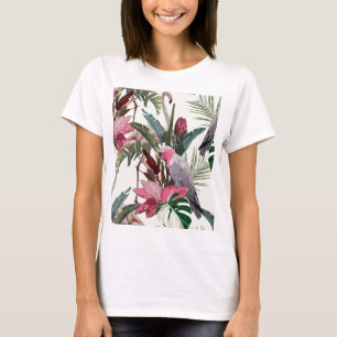 T-shirt Motif exotique tropical avec perroquet, flamant