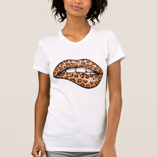 T-shirt motif lèvres de guépard brun léopard (Devant)