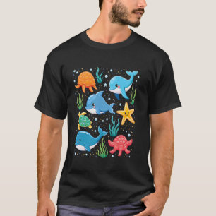 T-shirt Motif marin, dauphins, tortues