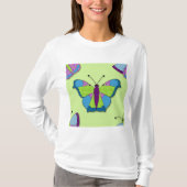 T-shirt Motif Papillon Patchwork sur Fond Vert (Devant)