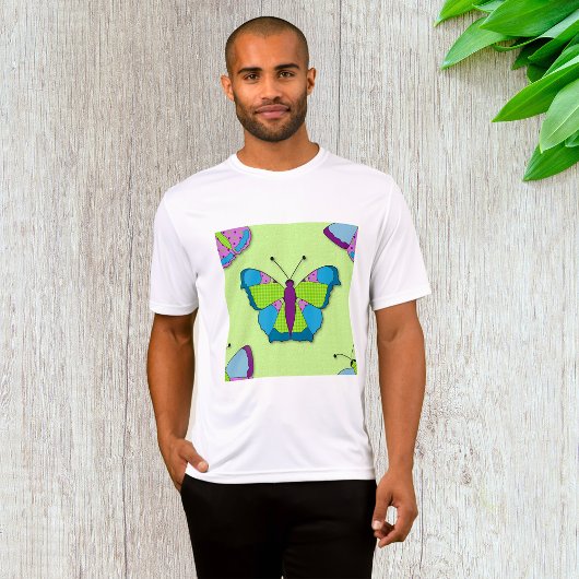 T-shirt Motif Papillon Patchwork sur Fond Vert