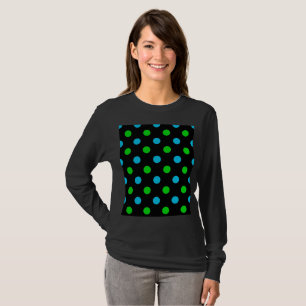 T-shirt Motif Points noirs bleus et verts sur fond noir