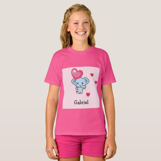 T-shirt Motif rose éléphant mignon (Devant entier)