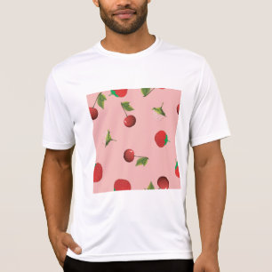 T-shirt Motif rouge fraise et cerise sur fond rose de frui