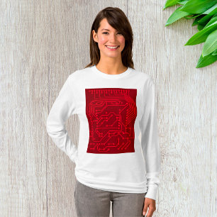 T-shirt Motif technologique de carte de circuit rétro roug