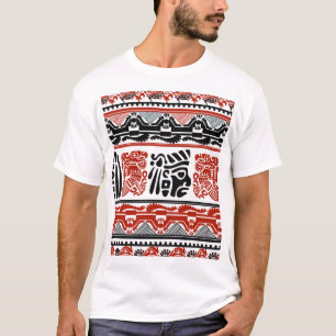 T-shirt Motifs indiens, rouge noir, motif sans couture.