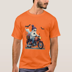 T-shirt Moto à cheval fantôme avec Fleurs Halloween