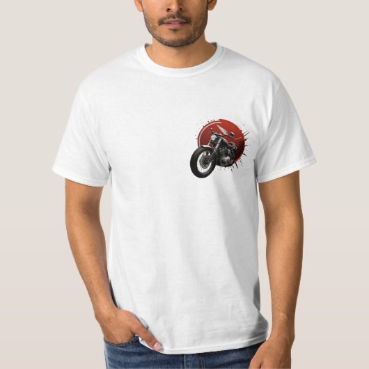 T-shirt Moto Cruiser élégant avec fond rouge gras (Devant)