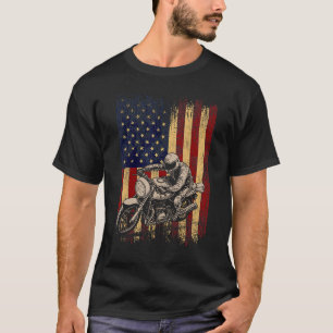 T-shirt Moto Drapeau Américain Distorsion Vintage Biker