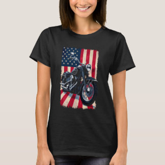T-shirt Moto Patriotique Vintage - Drapeau USA Vélo Rétro