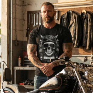 T-Shirt Moto Rétro Crâne Motard Nom Personnalisé