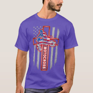T-shirt Motocross Drag Racing American Flag Cross