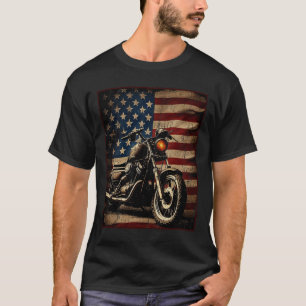 T-shirt Motocyclette Drapeau Usa Rétro Biker