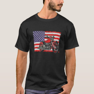 T-shirt Motocyclette Patriotique Vintage Américain Drapeau