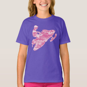 T-shirt Motoneige en Camouflage rose
