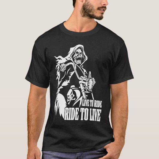 T-shirt Motorcycle Biker Skeleton Skull Live To Ride Ride (Devant)