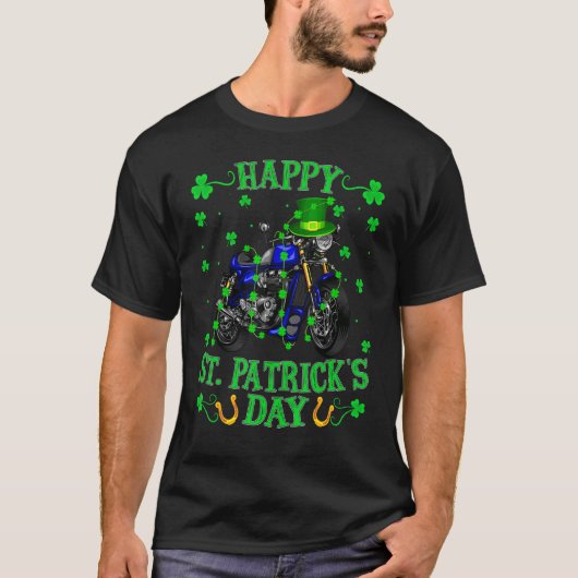 T-shirt Motorcycle Leprechaun Casquette Motorcycle St Patr (Devant)