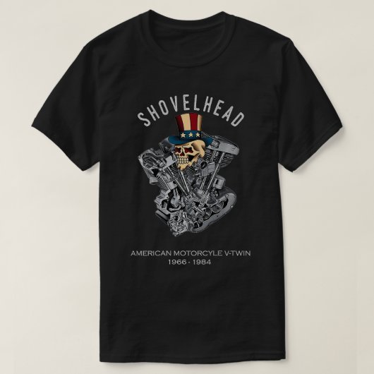 T-shirt Motorcyl 1966 ShovelHead Retro Skull VTwin Engine (Design devant)