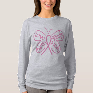 T-shirt Mots de inspiration de papillon de cancer du sein