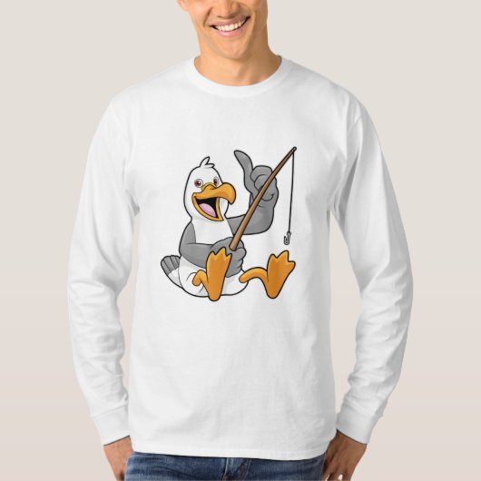 T-shirt Mouette à pêche avec bâton de pêche (Devant)