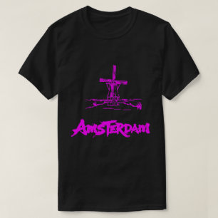 T-shirt Moulin à vent néon rose Amsterdam Esquisse Moderne