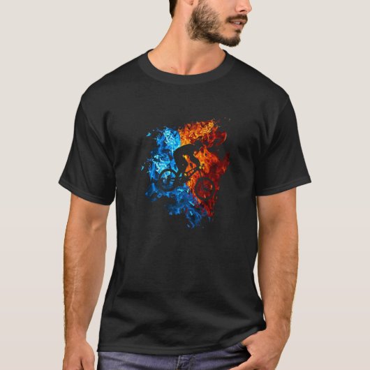 T-shirt Mountabike Red Blue Fire Mountain Vélo Rider (Devant)