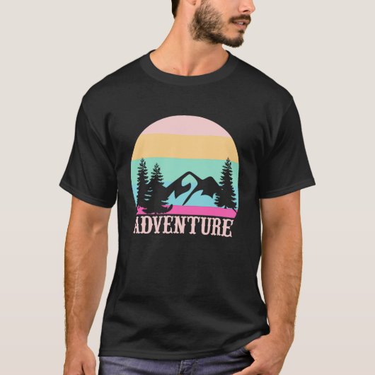 T-shirt Mountain and Lake Adventure Retro Sunset Forest ex (Devant)
