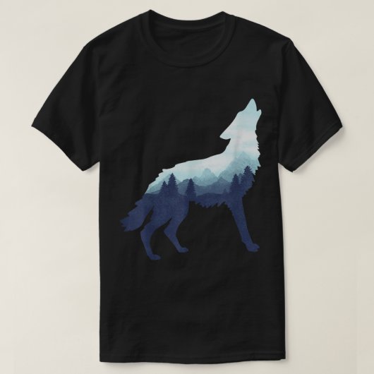 T-shirt Mountain Forest Wolf Silhouette (Design devant)