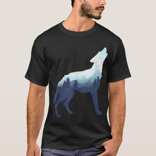 T-shirt Mountain Forest Wolf Silhouette (Devant)