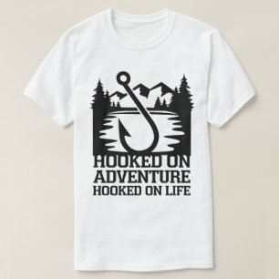 T-shirt Mountain Lake Fishing Hook Adventure Design