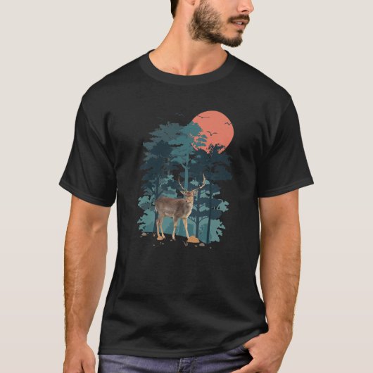 T-shirt Mountain Pine Tree Sky Birds Forest Landscape Big (Devant)