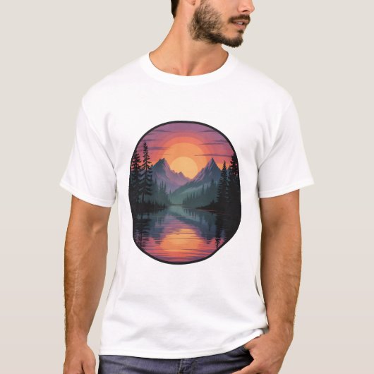 T-shirt Mountain Sunset Nature Scene T‑Shirt design (Devant)