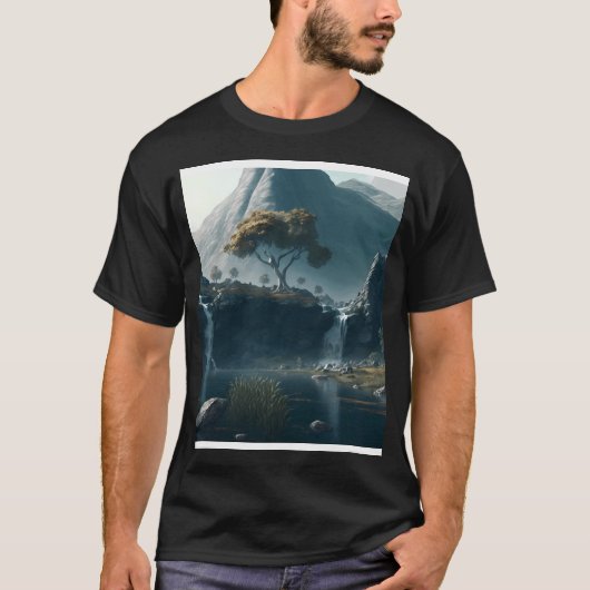 T-shirt Mountains With Waterfalls And Tress Wall Art Graph (Devant)