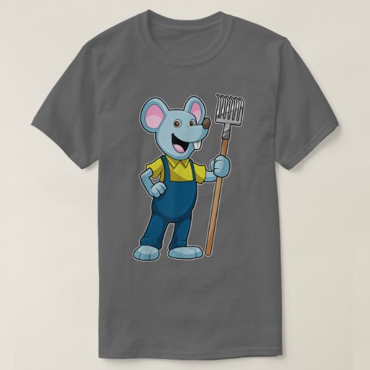 T-shirt Mouse Farmer Rake Overalls (Design devant)