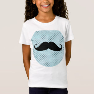 T-Shirt Moustache noire drôle sur le pois bleu turquoise