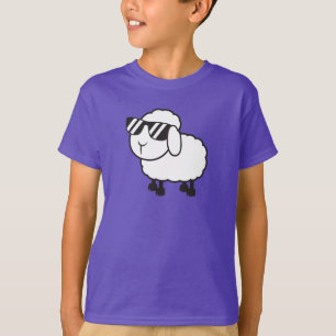 T-shirt Mouton Blanc en Cartoon Lunettes de Soleil