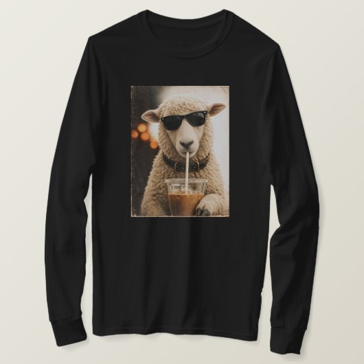 T-shirt Moutons cools buvant un café glacé (Design devant)