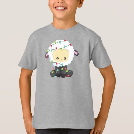T-shirt Moutons de Noël, Lumières de Noël, Mignons Moutons (Devant)