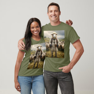 T-shirt Moutons Drôle Shepard Avec Son Troupeau De Moutons