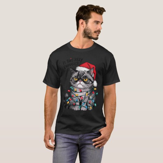T-shirt Mpy Christmas Cat Jolly Enough Funny Holiday (Devant entier)