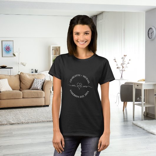 T-shirt Mr. mrs black white newlyweds noms