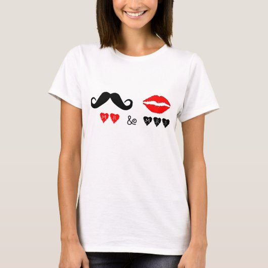 T-shirt Mr & Mrs Lips & Mustache Mariage Cadeau (Devant)